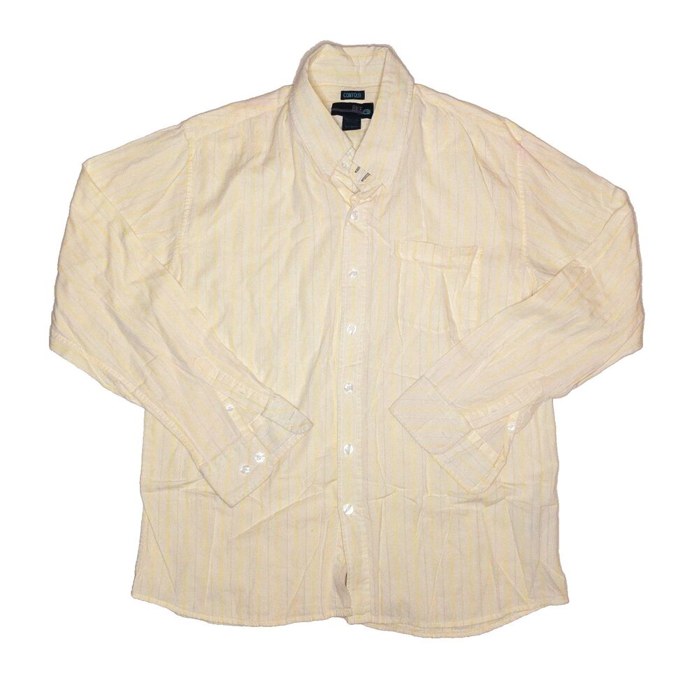 BKE Contour Men's XL Long Sleeve Button Up Shirt Yellow Cream Pinstripe Cotton